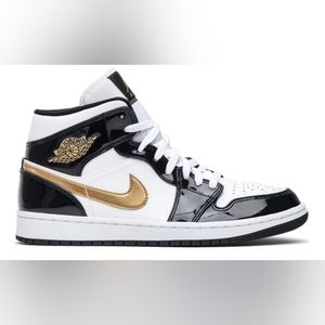 Jordan 1 Mid Patent Black Gold